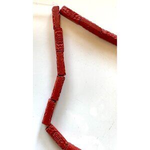 20 Rectangular Red Carved Cinnabar Beads